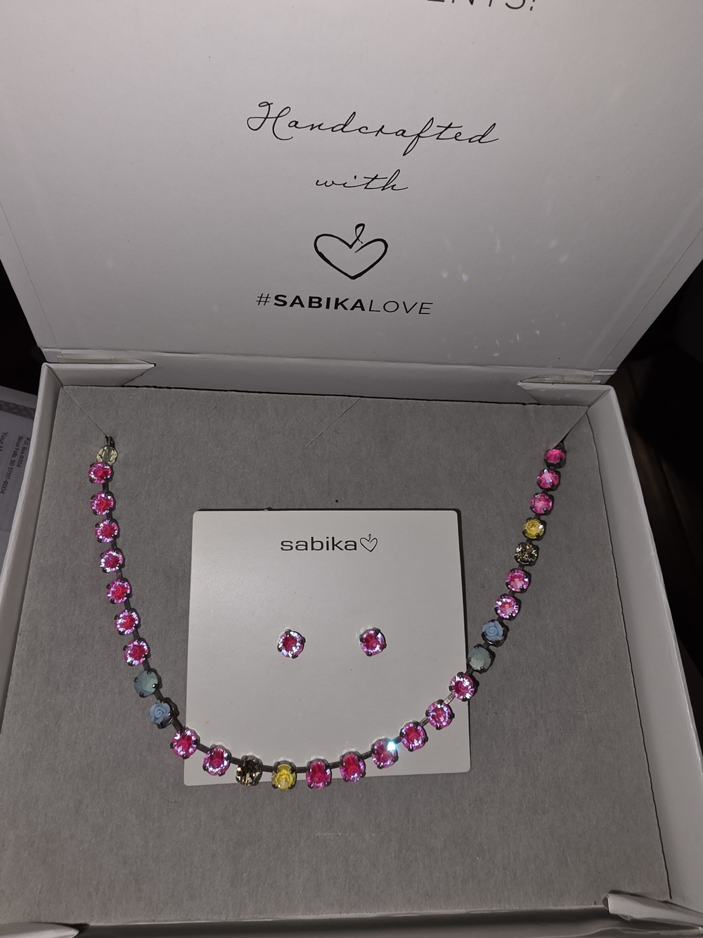 Sabika Pink Multi-Colored Crystal Necklace with Matching Studs